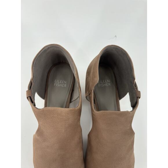 Eileen Fisher Iris Sandals Womens 8.5 Brown Leather Peep Toe Cut Out Casual Heel - Picture 4 of 15